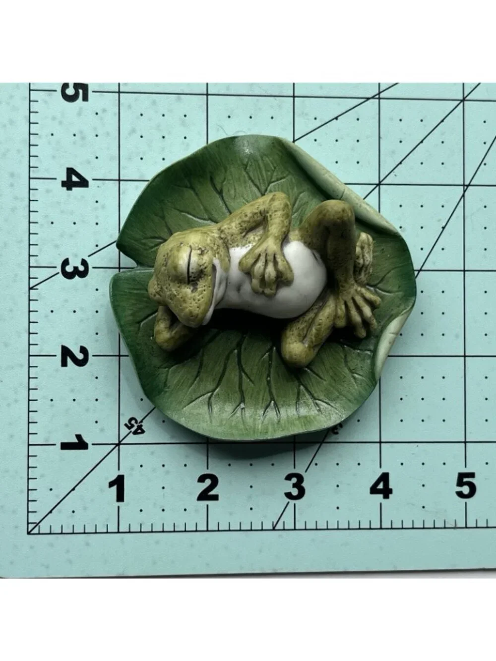 Vintage 1980s Japan Harvey Knox Porcelain Sleeping Frog On Lily Pad Figurine